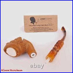 GREEK Block Meerschaum Pipe, Turkish Smoking Estate Tobacco Pipe, Pipa AGM493