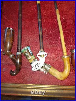 HUGE Lot of 16 Antique Smoking Pipes Many Kinds Sterling Tops & Parts