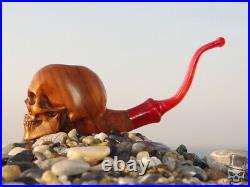 Human Skull Olive Wood Tobacco Smoking Pipe by Oguz Simsek