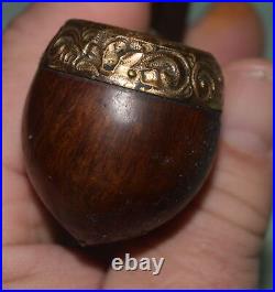 JF-026 FEC Friederick Edwards Co Briar Wood Tobacco Smoking PIpe Chased Metal