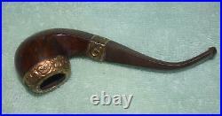 JF-026 FEC Friederick Edwards Co Briar Wood Tobacco Smoking PIpe Chased Metal