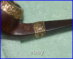 JF-026 FEC Friederick Edwards Co Briar Wood Tobacco Smoking PIpe Chased Metal