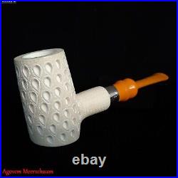 Lattice Poker Block Meerschaum Pipe with Silver, Tobacco Smoking Estate AGM-527