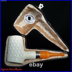 Lattice Poker Block Meerschaum Pipe with Silver, Tobacco Smoking Estate AGM-527