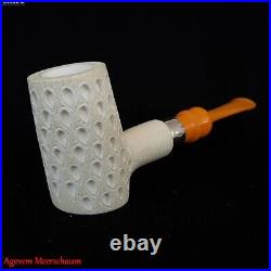 Lattice Poker Block Meerschaum Pipe with Silver, Tobacco Smoking Estate AGM-527