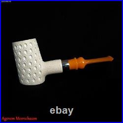 Lattice Poker Block Meerschaum Pipe with Silver, Tobacco Smoking Estate AGM-527