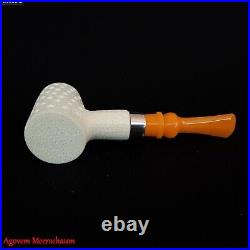 Lattice Poker Block Meerschaum Pipe with Silver, Tobacco Smoking Estate AGM-527