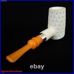 Lattice Poker Block Meerschaum Pipe with Silver, Tobacco Smoking Estate AGM-527