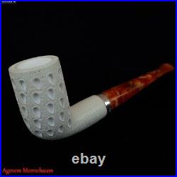 Lattice w 925 Silver Block Meerschaum Pipe Tobacco Smoking Pfeife Estate AGM543