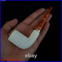 Lattice w 925 Silver Block Meerschaum Pipe Tobacco Smoking Pfeife Estate AGM543