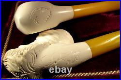 Lot 2 Un Smoked Carved Cased Meerschaum Pipes Sultan & Grapes Circa 1950's Min