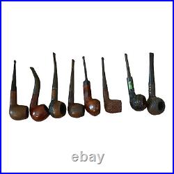 Lot Of 8 Vintage Tobacco Smoking Pipes With Dun-rite Wood Stand And Humidor Jar