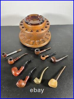 Lot of 9 Vintage ESTATE TOBACCO SMOKING PIPES & Stands Assorted Makers BB17