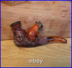 Meerschaum Bulldog/Pug Cheroot holder/Estate Tobacco Smoking Pipe With Case