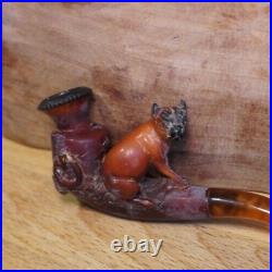 Meerschaum Bulldog/Pug Cheroot holder/Estate Tobacco Smoking Pipe With Case