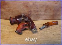 Meerschaum Bulldog/Pug Cheroot holder/Estate Tobacco Smoking Pipe With Case