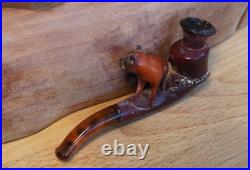 Meerschaum Bulldog/Pug Cheroot holder/Estate Tobacco Smoking Pipe With Case