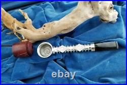 NEVER SMOKED Antique Steampunk USA Metal Stem Threaded Bowl Pipe patented Briar