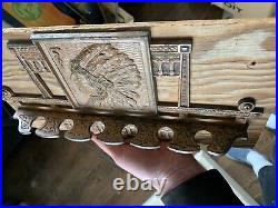 Native Am Indian Figural Smoking Pipe Rack Cast Iron Orig Paint Art Deco 1920s