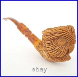 OWL Block Meerschaum Pipe, Carved Turkish Smoking Estate Pipe, AGM487