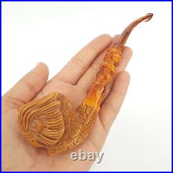 OWL Block Meerschaum Pipe, Carved Turkish Smoking Estate Pipe, AGM487