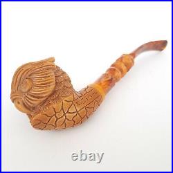 OWL Block Meerschaum Pipe, Carved Turkish Smoking Estate Pipe, AGM487