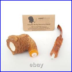 OWL Block Meerschaum Pipe, Carved Turkish Smoking Estate Pipe, AGM487