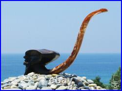 Oguz Simsek Olive Wood Figural Smoking Churchwarden Pipe BIG HEAD BEAST SKULL