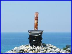 Oguz Simsek Olive Wood Figural Smoking Churchwarden Pipe BIG HEAD BEAST SKULL