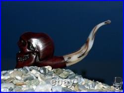 Oguz Simsek Olive Wood Smoking Pipe BIG FACE SKULL skeleton death no meerschaum