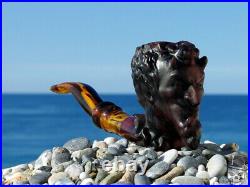 Olive Wood Tobacco Smoking Portrait Pipe Bust of Mephistopheles by Oguz Simsek