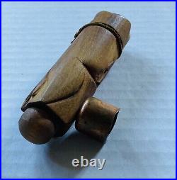 Rare 1970s Hand Carved Wooden Pipe Herb Tobacco Smoking Hipster Brass Bowl 26