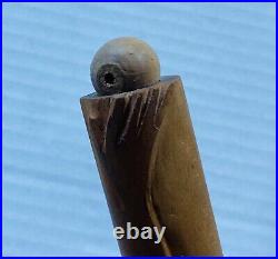 Rare 1970s Hand Carved Wooden Pipe Herb Tobacco Smoking Hipster Brass Bowl 26