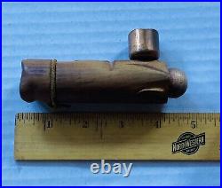 Rare 1970s Hand Carved Wooden Pipe Herb Tobacco Smoking Hipster Brass Bowl 26