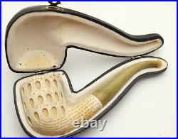 Rare Beautiful Vintage Tobacco Smoking Meerschaum Pipe With Case