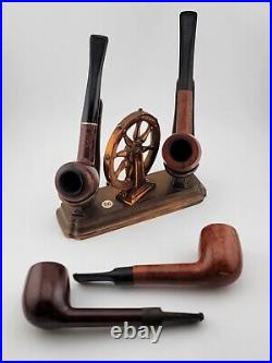 Set of 4 Vintage Wally Frank Wood Smoking Pipes W Brass 2 Pipe Ship Wheel Holder