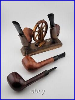 Set of 4 Vintage Wally Frank Wood Smoking Pipes W Brass 2 Pipe Ship Wheel Holder