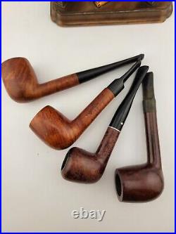 Set of 4 Vintage Wally Frank Wood Smoking Pipes W Brass 2 Pipe Ship Wheel Holder