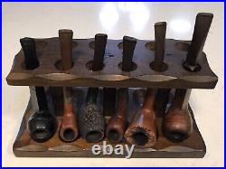 Six Vintage Pipes with rack London- Denmark- Bulgaria- Italy- USA (1533)