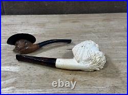 Two Vintage Tobacco Pipes Smoking Italy imported Briar Carved Cowboy Prince