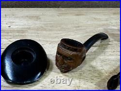 Two Vintage Tobacco Pipes Smoking Italy imported Briar Carved Cowboy Prince