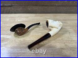 Two Vintage Tobacco Pipes Smoking Italy imported Briar Carved Cowboy Prince