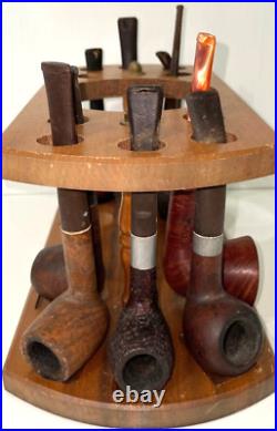 VTG Tobacco Smoking Pipes, Wood Caddy Stand London Grabow Kaywoodie Lot of 9 JCS