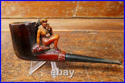 Vintage Antique Hand Carved Estate Smoking Pipe Naked Woman Carved Meerschaum