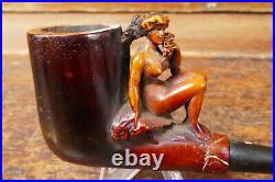 Vintage Antique Hand Carved Estate Smoking Pipe Naked Woman Carved Meerschaum