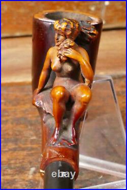 Vintage Antique Hand Carved Estate Smoking Pipe Naked Woman Carved Meerschaum