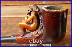 Vintage Antique Hand Carved Estate Smoking Pipe Naked Woman Carved Meerschaum