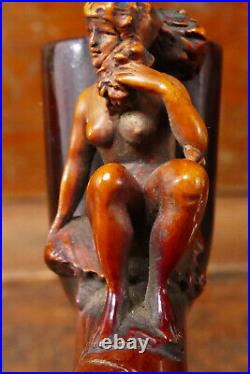 Vintage Antique Hand Carved Estate Smoking Pipe Naked Woman Carved Meerschaum