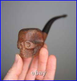 Vintage Briar Smoking Pipe Tobacco Skull face carved wood France old