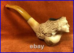 Vintage Carved Meerschaum Tobacco Pipe Figural Head Bust Bent Stem